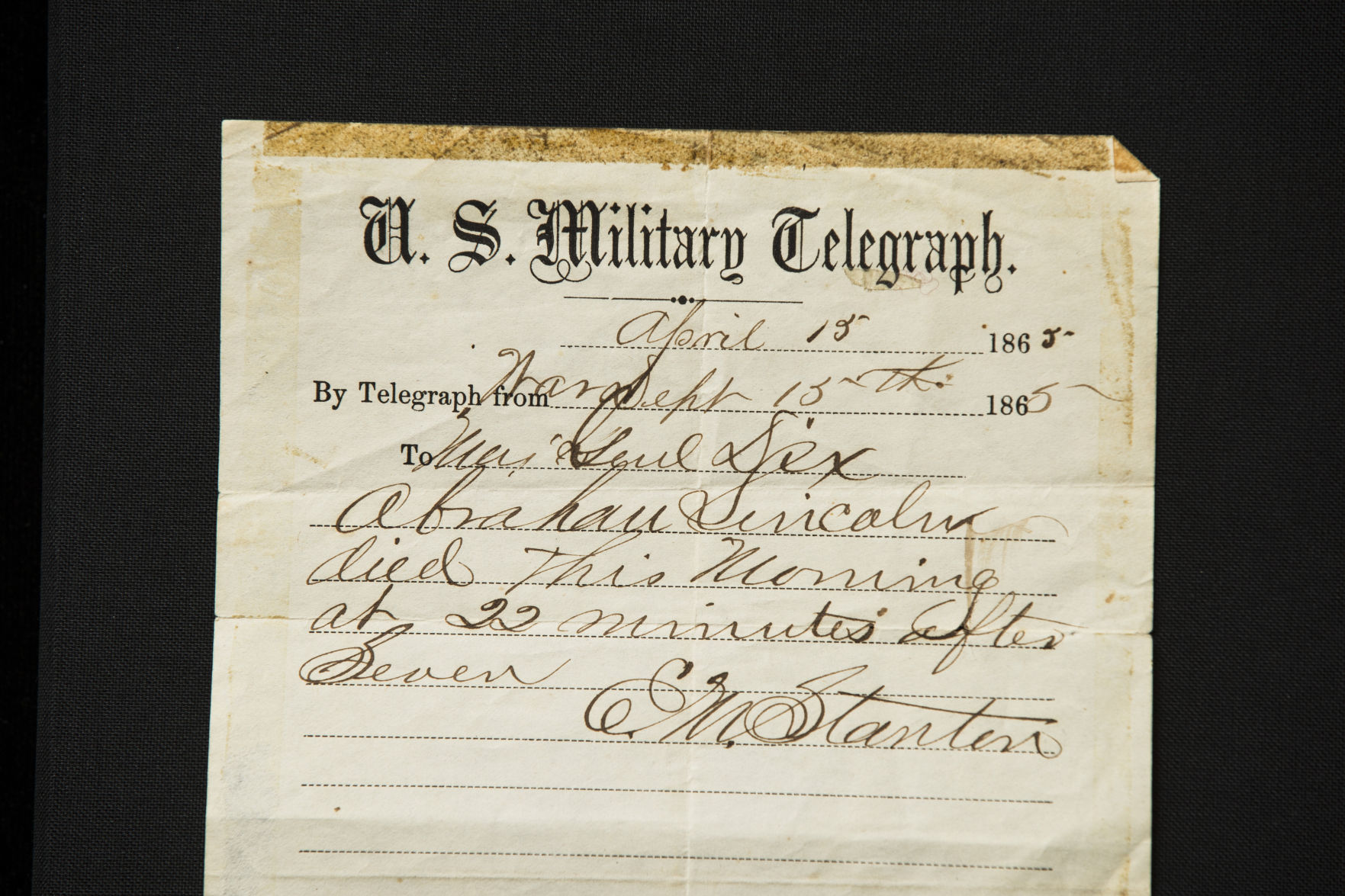 Telegram announcing Abraham Lincoln's death is up for sale